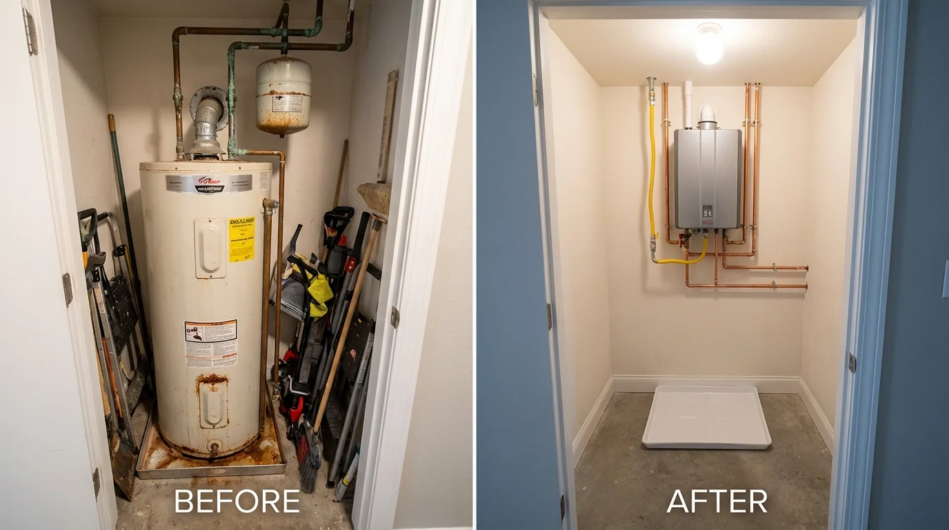 Tank water heater versus wall-mounted tankless unit comparison for Elgin, OR homeowners